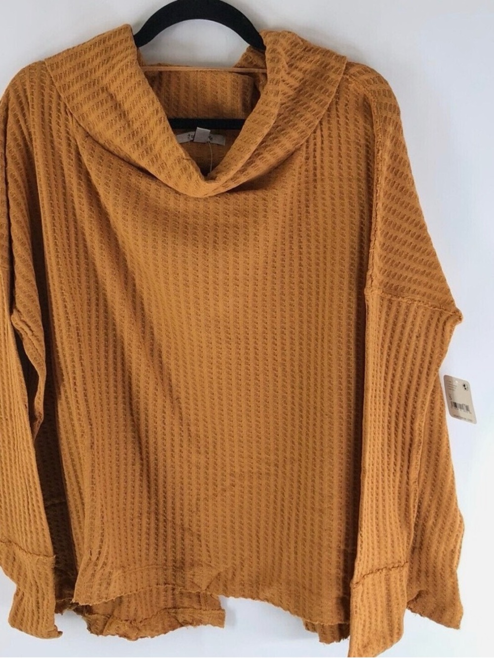 Free People Rusty Mustard Cowl-Neck Waffle Sweater